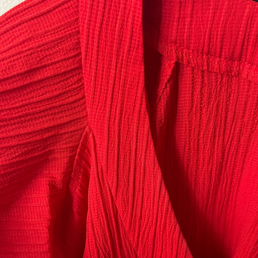 Sandra Darren Red Midi Dress with Ruffle Sleeves - Picture 4 of 5